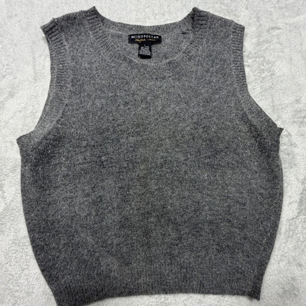 Vintage Metropolitan New York Gray Angora Knit Sweater Vest Size L 90s Preppy